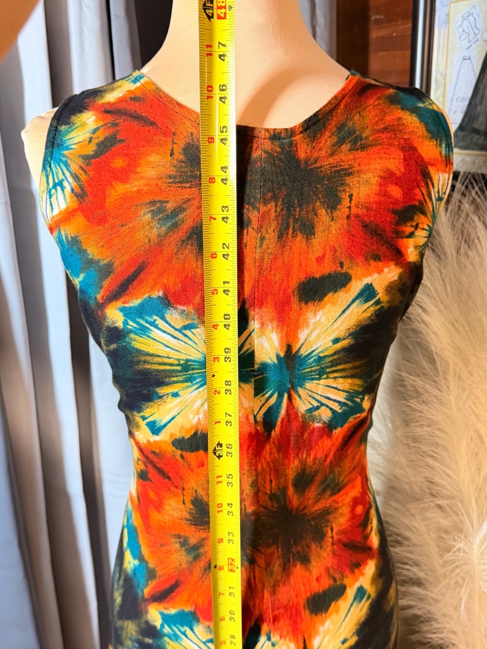 Vintage 100% Rayon Hand Wash Tie Dye Vibrant Orange Red Top Dress - Picture 8 of 8